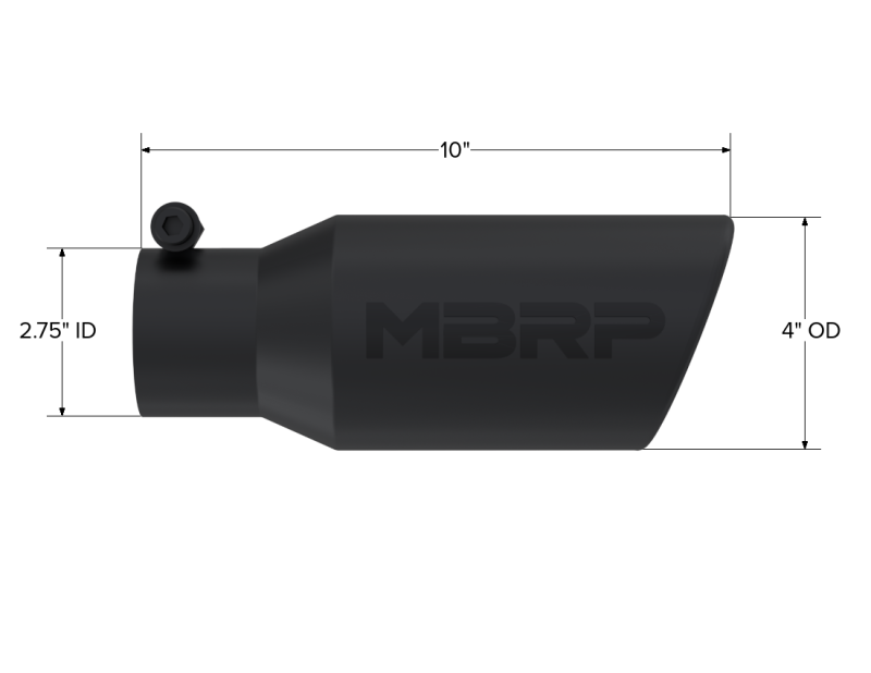 MBRP T5157BLK Universal Angled Rolled End Tip 4in OD / 2-3/4in Inlet / 10in Length - Black