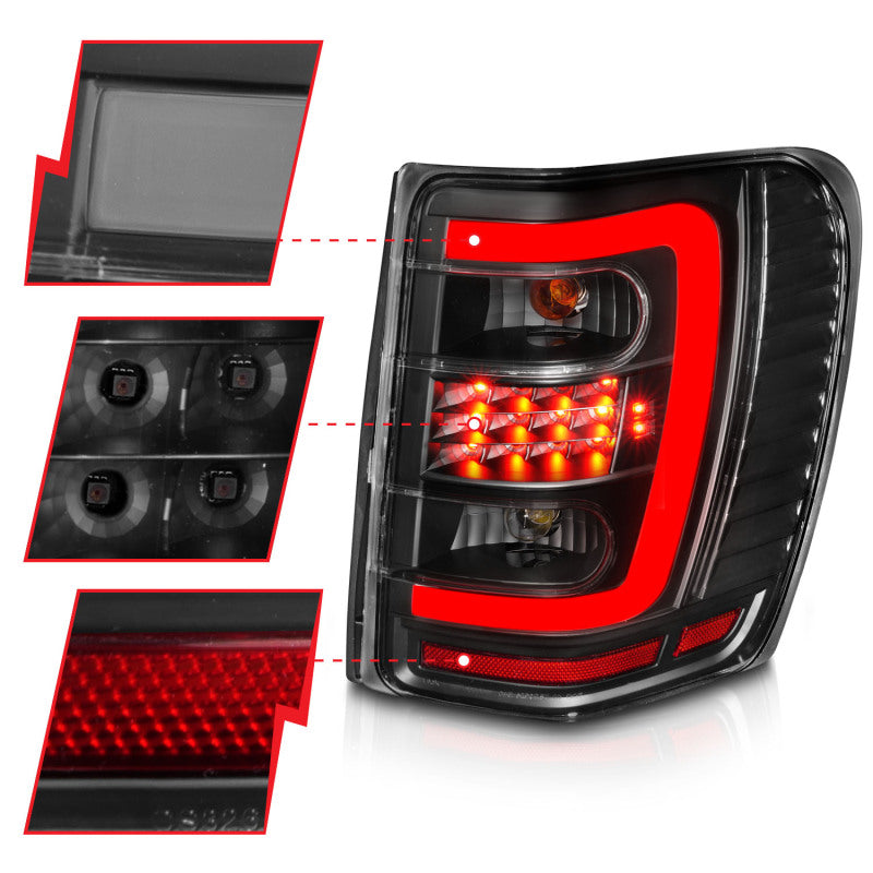 ANZO 311394 1999-2004 Jeep Grand Cherokee LED Tail Lights w/ Light Bar Black Housing Clear Lens