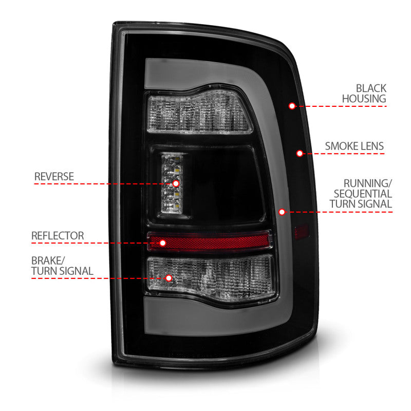 ANZO 311472 09-18 Dodge RAM 1500 Sequential LED Taillights Smoke Black w/Switchback Amber Signal