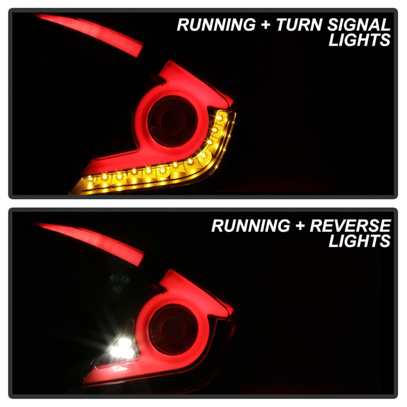 SPYDER 5086051 Spyder 16-19 Honda Civic 4 Door Light Bar LED Tail Lights - Black - ALT-YD-HC164D-LB-BK