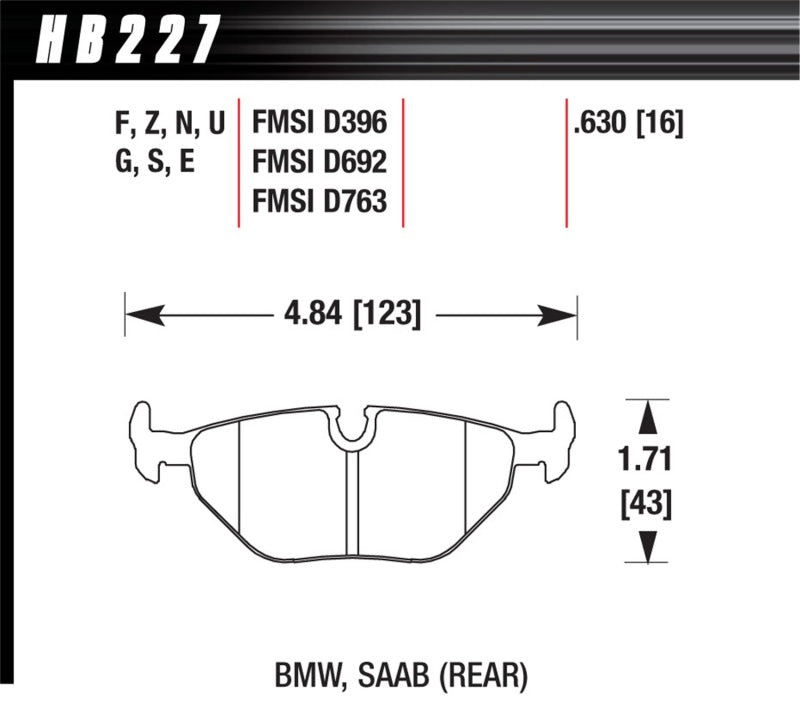 Hawk Performance HB227S.630 Hawk 92-95 BMW 325iS HT-10 Race Rear Brake Pads