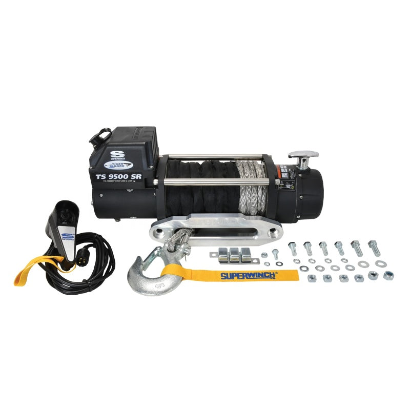 Superwinch 1595201 9500 LBS 12V DC 3/8in x 80ft Synthetic Rope Tiger Shark 9500 Winch