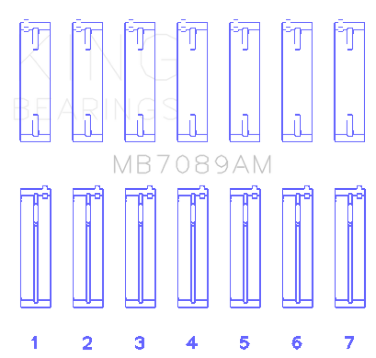 King Engine Bearings MB7089AM Audi/Volkswagen ABV/AES/AUE Crankshaft Main Bearing Set (Set of 7) - Size STD