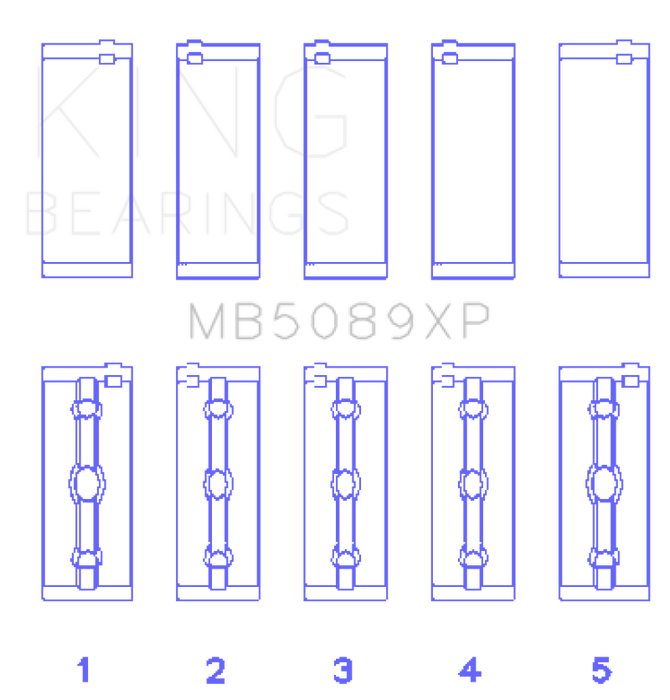 King Engine Bearings MB5089XP Toyota 1RZ/2RZ/3RZ Crankshaft Main Bearing Set (Set of 5)