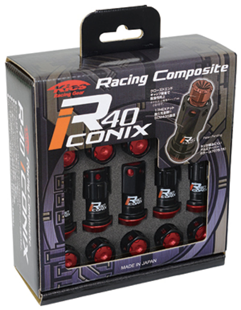 Project Kics WRIA13KR 12X1.25 Black R40 Iconix Lug Nuts - 16+4 (Red Cap)