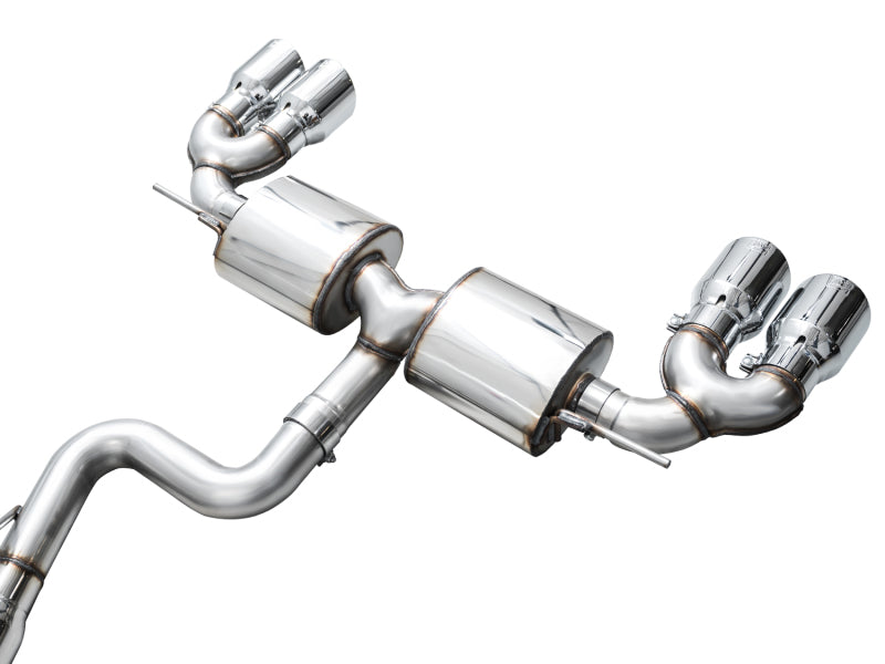 AWE Tuning 3015-42658 AWE MK8 Volkswagen Golf R 3in Touring Edition Quad Exhaust - Chrome Silver Tips