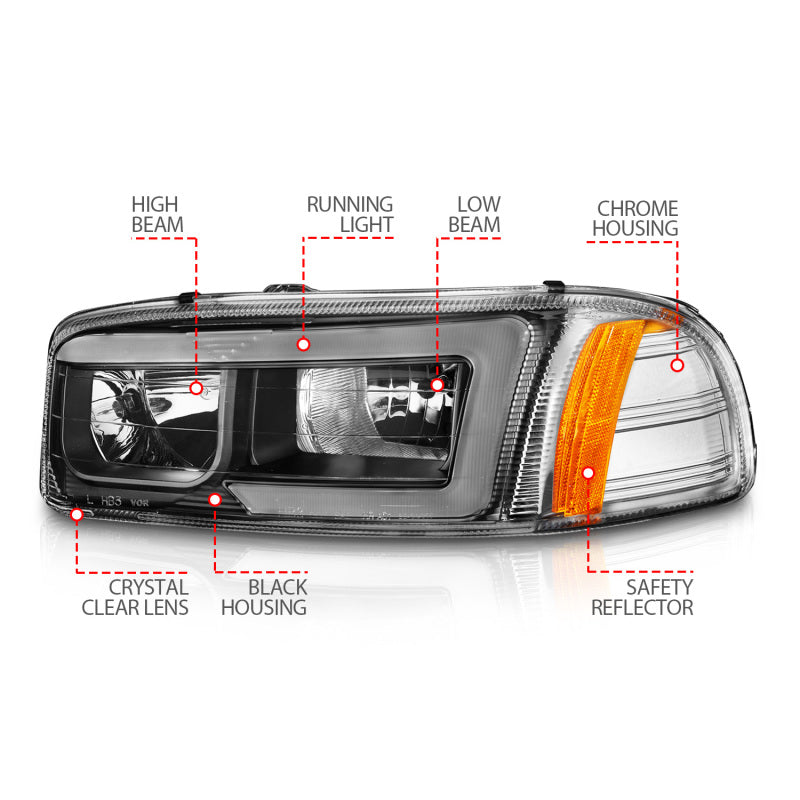 ANZO 111522 99-17 GMC Sierra/Denali Headlights Black Amber (w/C Light Bars)