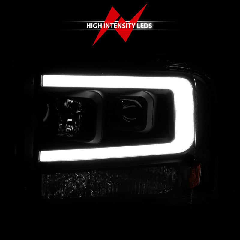 ANZO 111551 99-04 Ford F250/F350/F450/Excursion (excl 99) Projector Headlights - w/ Light Bar Black Housing