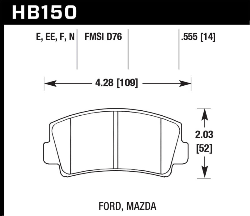 Hawk Performance HB150E.555 Hawk 79-84 Mazda B2000 / 70-74 RX-2 / 74-78 RX-4 / 79-85 RX-7 Blue 9012 Front Race Brake Pads