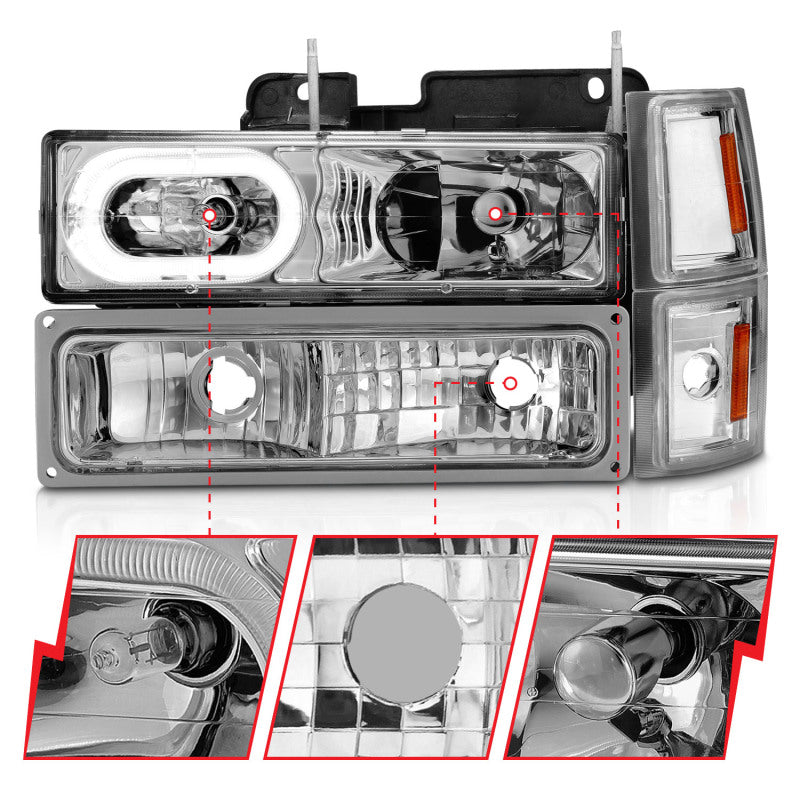ANZO 111508 88-98 Chevrolet C1500 Crystal Headlights Chrome Housing w/ Signal and Side Marker Lights