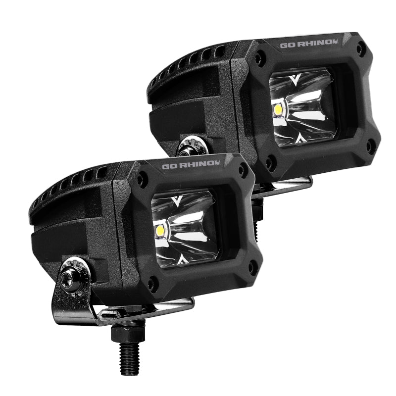 Go Rhino 751003023SBS Xplor Bright Series Rectangle LED Spot Light Kit (Surface/Thread Stud Mnt) 3x2 - Blk (Pair)