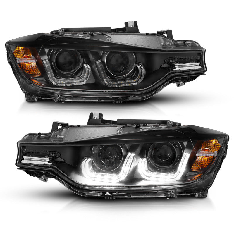 ANZO 121504 2012-2015 BMW 3 Series Projector Headlights w/ U-Bar Black