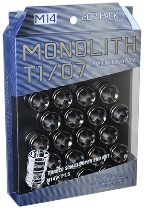 Project Kics WMN04GK 14 x 1.5 Glorious Black T1/07 Monolith Lug Nuts - 20 Pcs