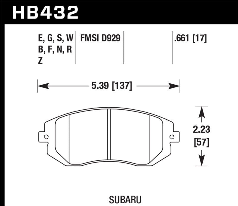 Hawk Performance HB432Z.661 Hawk 03-05 WRX / 08 WRX D929 Performance Ceramic Street Front Brake Pads