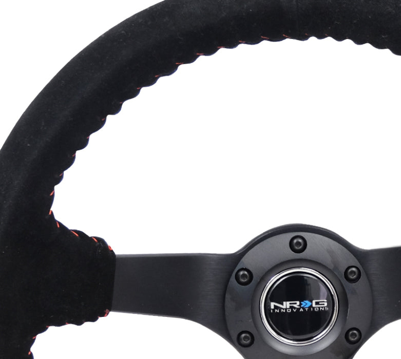 NRG RST-036MB-S-RD Reinforced Steering Wheel (350mm / 3in. Deep) Blk Suede/Red BBall Stitch w/5mm Matte Blk Spokes
