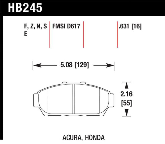 Hawk Performance HB245G.631 Hawk 94-01 Acura Integra (excl Type R) DTC-60 Race Front Brake Pads