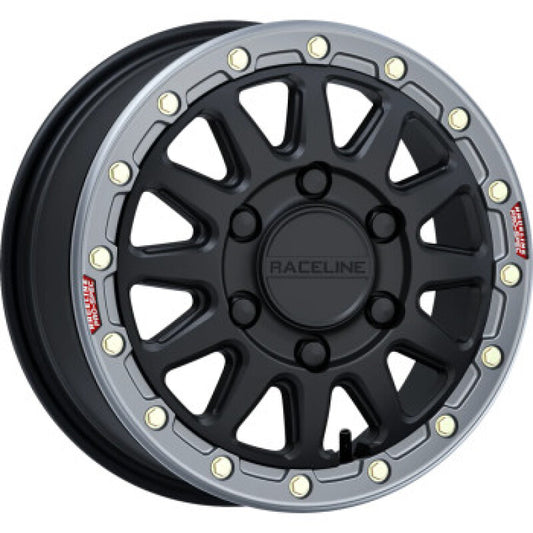 Raceline A14BG-77012+40 A14BG Alpha 17x7in/5x114.3 BP/40mm Offset/68mm Bore- Blk & Gunmetal Ring Beadlock Wheel