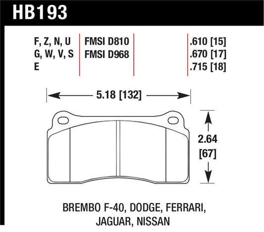 Hawk Performance HB193Z.670 Hawk 09-11 Nissan GT-R Performance Ceramic Street Rear Brake Pads