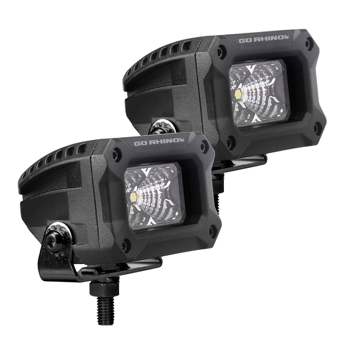 Go Rhino 751003023FBS Xplor Bright Series Rectangle LED Flood Light Kit (Surface/Thread Std Mnt) 3x2 - Blk (Pair)