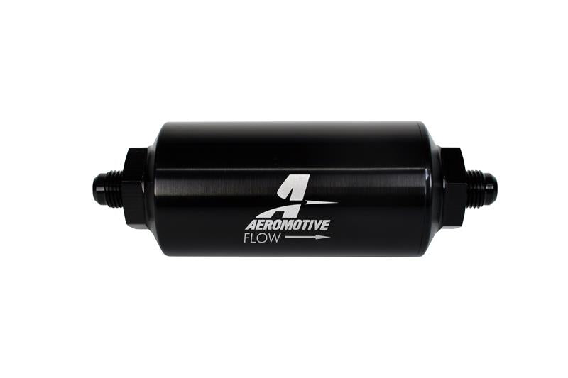 Aeromotive 12345 In-Line Filter - (AN-6 Male) 10 Micron Microglass Element Bright Dip Black Finish