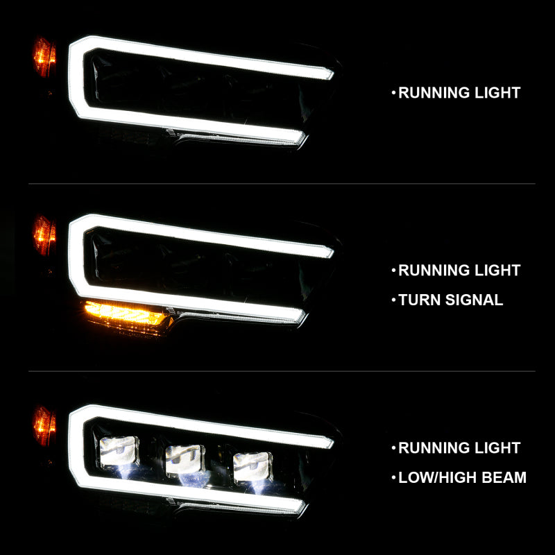 ANZO 111496 2016-2018 Toyota Tacoma LED Projector Headlights Plank Style Black w/ Amber