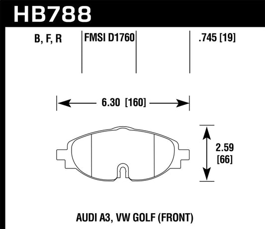 Hawk Performance HB788Z.745 Hawk 15-17 VW Golf / Audi A3/A3 Quattro Performance Ceramic Street Front Brake Pads
