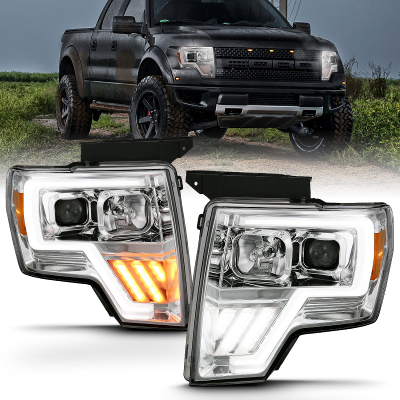 ANZO 111470 2009-2013 Ford F-150 Projector Light Bar G4 Switchback Headlights Chrome Amber