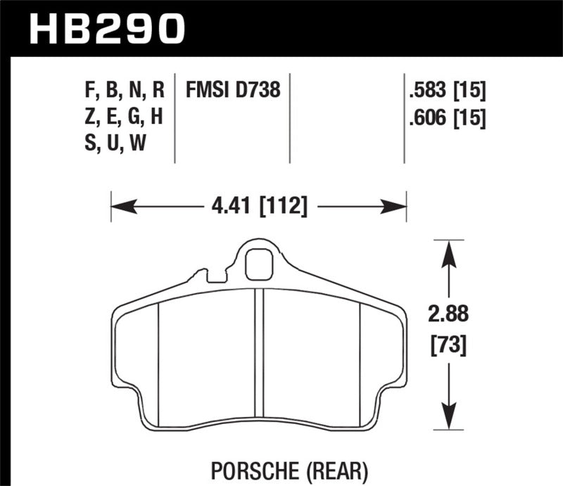 Hawk Performance HB290U.606 Hawk 98 Porsche 911 Targa/99-08 911 Carrera 4/00-06 Boxster S DTC-70 15mm Rear Brake Pads