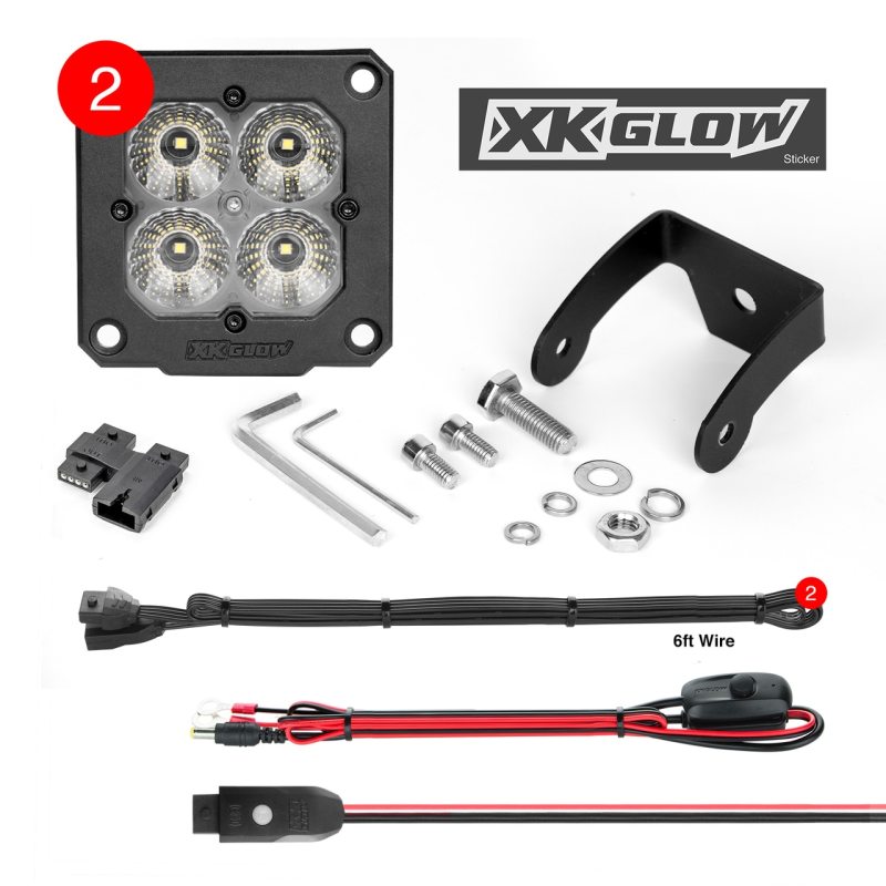 XKGLOW XK065002-D-KIT XK Glow Flush Mount XKchrome 20w LED Cube Light w/ RGB Accent Light Kit w/ Cntrlr- Driving Beam 2pc