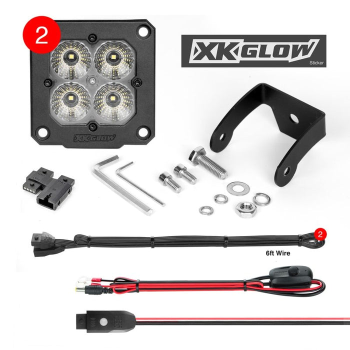 XKGLOW XK065002-D-KIT XK Glow Flush Mount XKchrome 20w LED Cube Light w/ RGB Accent Light Kit w/ Cntrlr- Driving Beam 2pc