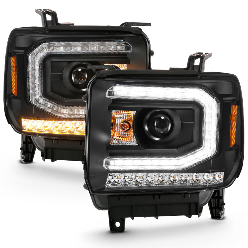 ANZO 111485 2016-2019 GMC Sierra 1500 Projector Headlight Plank Style Black w/ Sequential Amber Signal