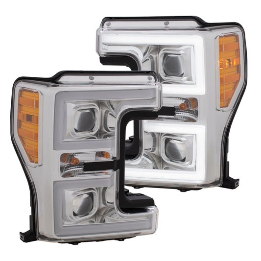 ANZO 111389 LED Headlights 17-18 Ford F-250 Super Duty Plank-Style L.E.D. Headlight Chrome (Pair)