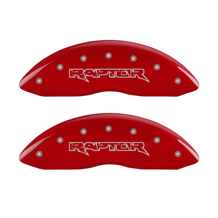 MGP 10213SRPTRD 4 Caliper Covers Engraved Front & Rear Raptor Red finish silver ch
