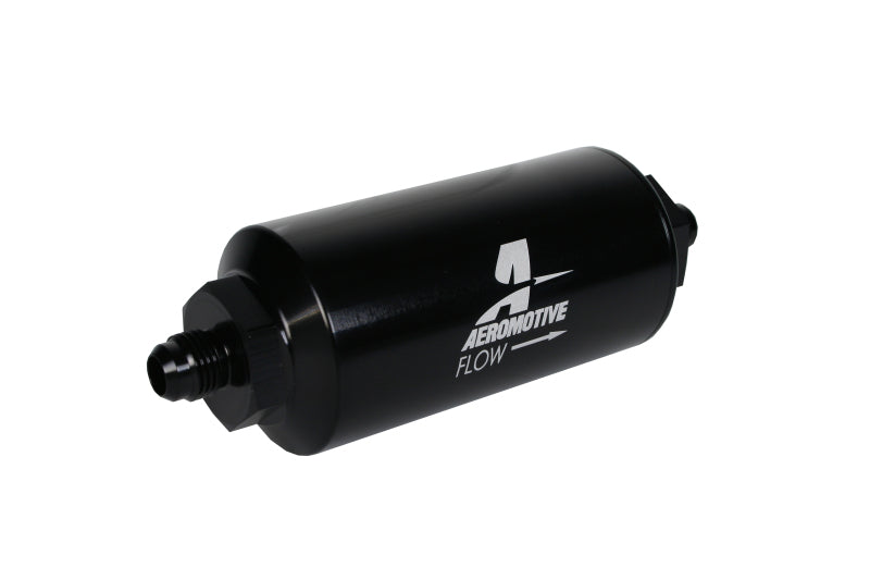 Aeromotive 12347 In-Line Filter - (AN-6 Male) 10 Micron Fabric Element Bright Dip Black Finish