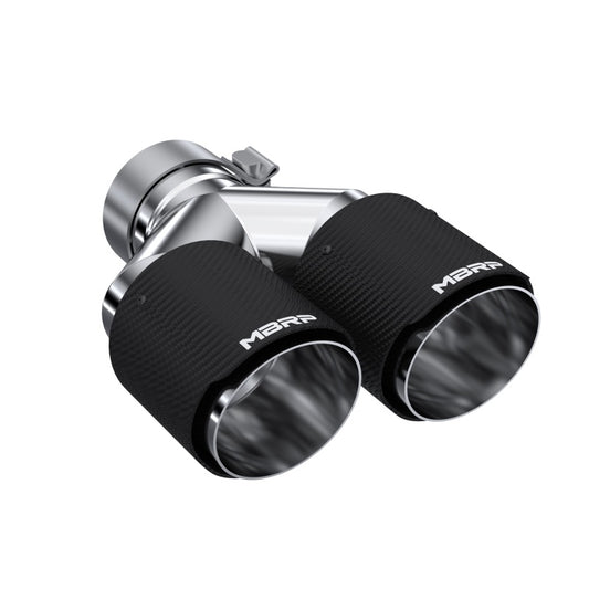 MBRP T5183CF 3in ID / Dual 4in OD Out Staggered L 9.37in / R 9.87in Dual Wall Carbon Fiber Univ Exhaust Tip