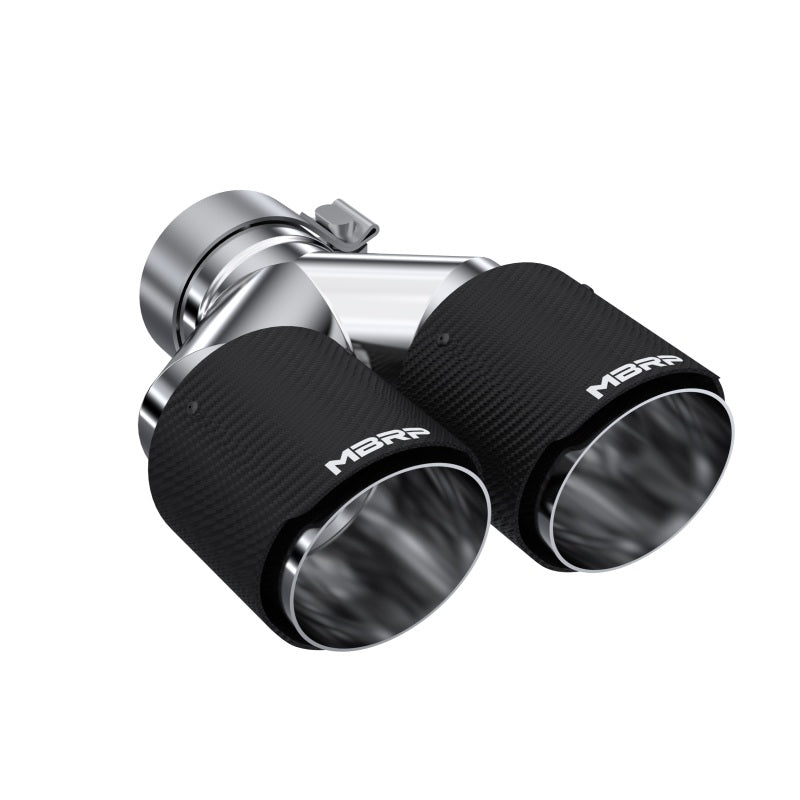 MBRP T5183CF 3in ID / Dual 4in OD Out Staggered L 9.37in / R 9.87in Dual Wall Carbon Fiber Univ Exhaust Tip