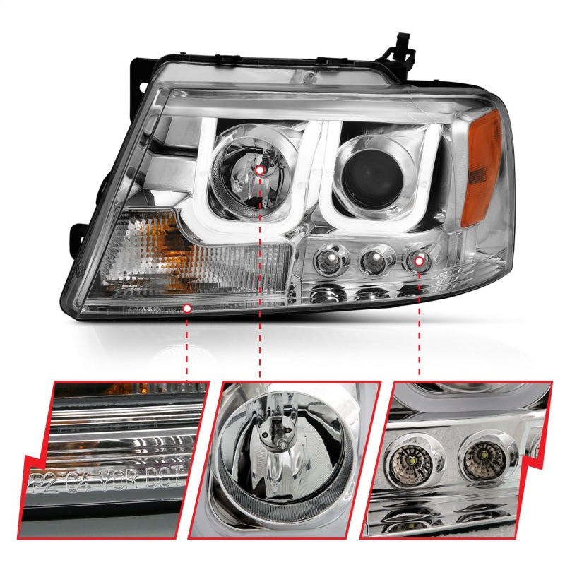 ANZO 111287 2004-2008 Ford F-150 Projector Headlights w/ U-Bar Chrome