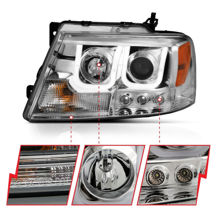 ANZO 111287 2004-2008 Ford F-150 Projector Headlights w/ U-Bar Chrome