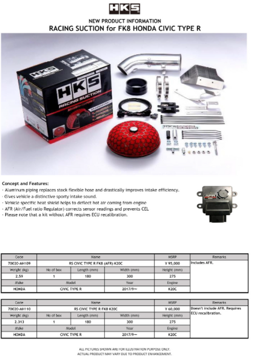 HKS 70020-AH110 RS HONDA CIVIC TYPE-R FK8 K20C (AFR Not Incl.)