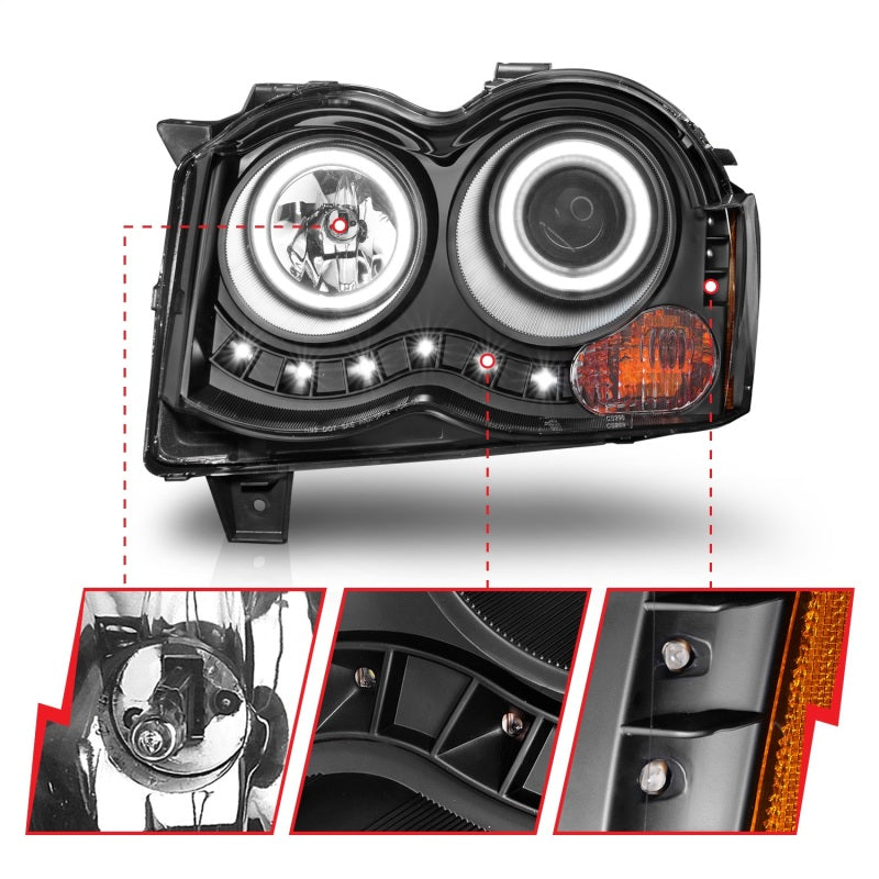 ANZO 111213 2008-2010 Jeep Grand Cherokee Projector Headlights w/ Halo Black (CCFL)