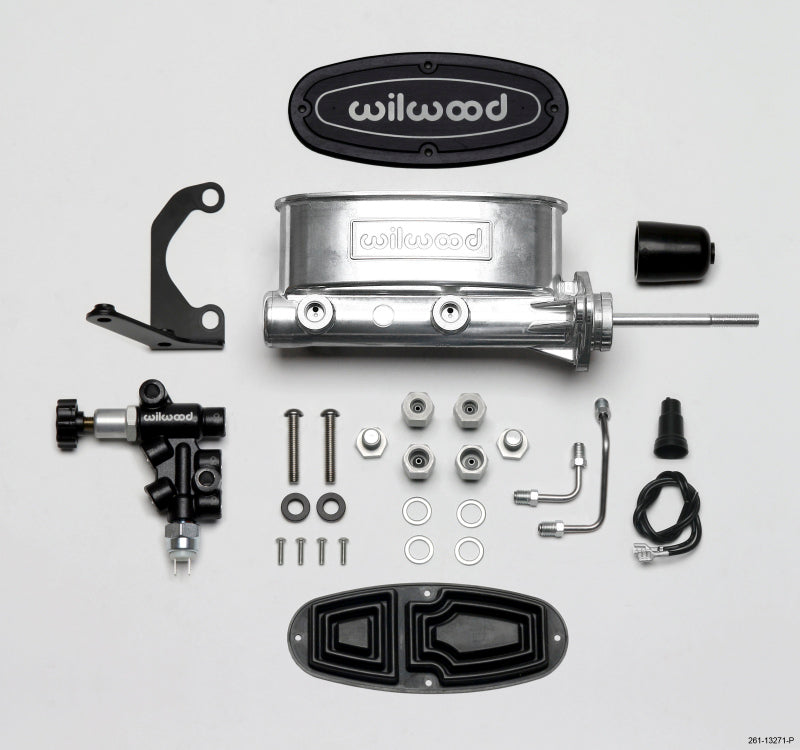 Wilwood 261-13271-P HV Tandem M/C Kit w L/H Bracket & Prop Valve - 7/8in Bore Ball Burnished-W/Pushrod