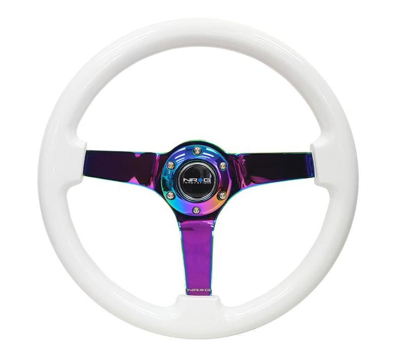 NRG RST-036WT-MC Reinforced Steering Wheel (350mm / 3in. Deep) Classic White w/4mm Neochrome Solid 3-Spoke