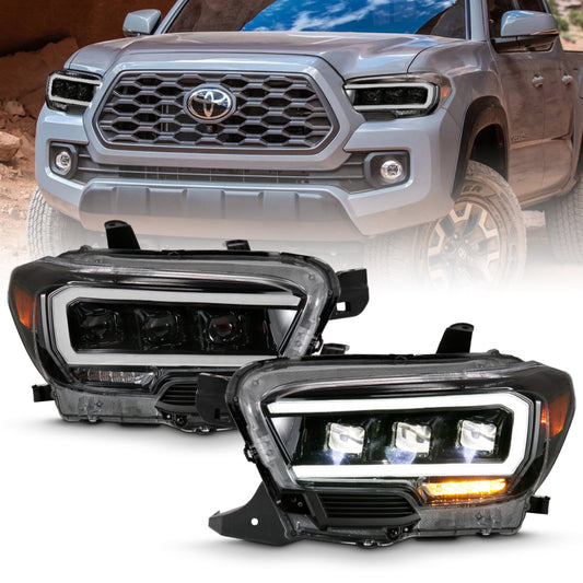 ANZO 111496 2016-2018 Toyota Tacoma LED Projector Headlights Plank Style Black w/ Amber