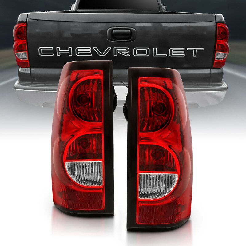 ANZO 311302 2004-2007 Chevy Silverado Taillight Red/Clear Lens w/Black Trim (OE Replacement)