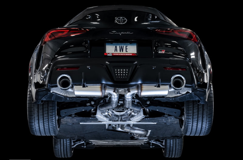 AWE Tuning 3015-32118 AWE 2020 Toyota Supra A90 Resonated Touring Edition Exhaust - 5in Chrome Silver Tips