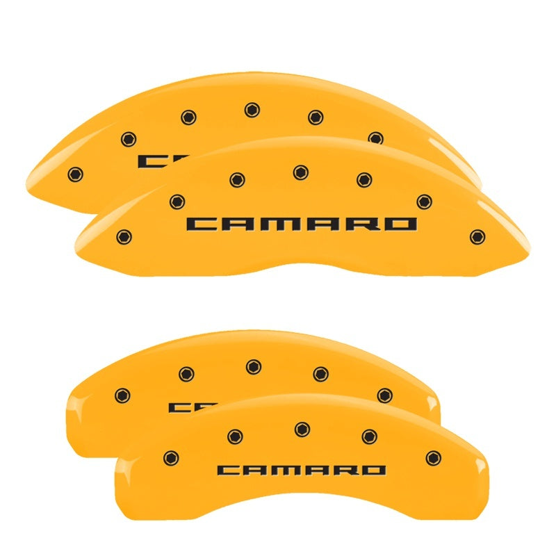 MGP 14033SCA5YL 4 Caliper Covers Engraved Front & Rear Gen 5/Camaro Yellow finish black ch
