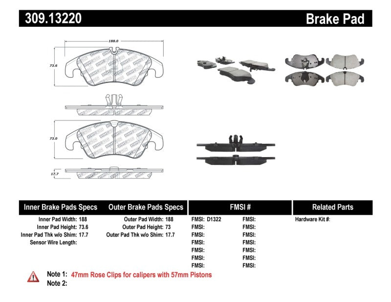 Stoptech 309.13220 StopTech Performance 08-10 Audi A5 / 10 S4 / 09-10 Audi A4 (except Quattro) Front Brake Pads