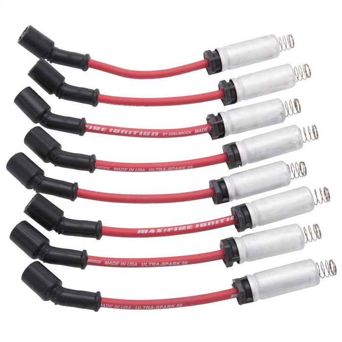 Edelbrock 22715 Spark Plug Wire Set LS Kit w/ Metal Sleeves 99-15 50 Ohm Resistance Red Wire (Set of 8)