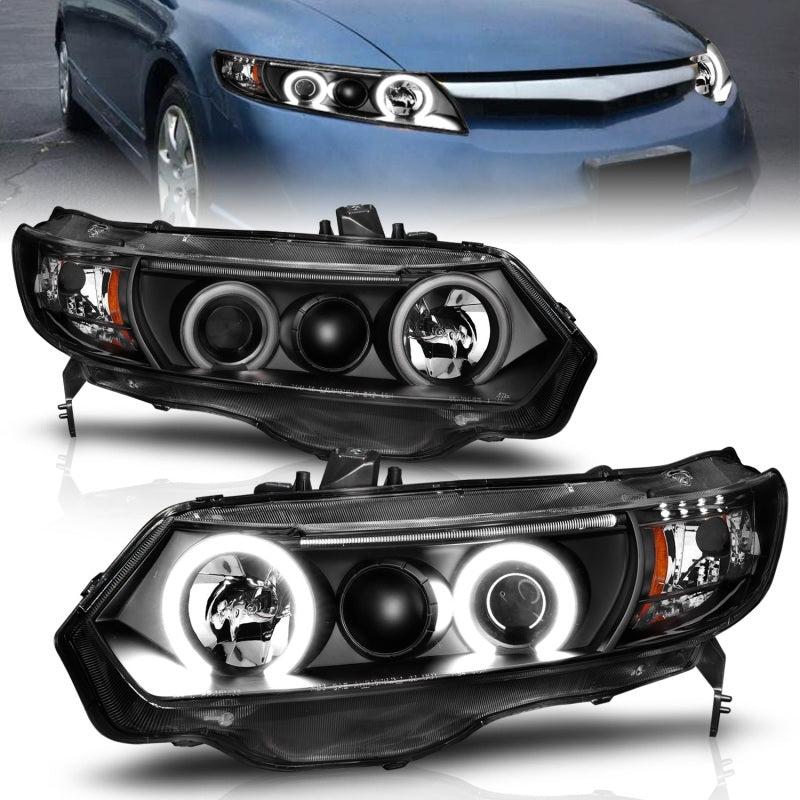 ANZO 121062 2006-2011 Honda Civic Projector Headlights w/ Halo Black (CCFL)