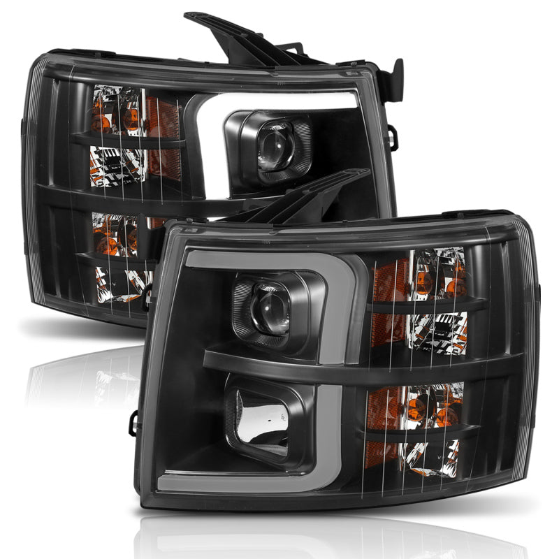 ANZO 111410 07-13 Chevrolet Silverado 1500 Plank Style Projector Headlights Black w/ Amber